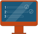 Icon illustration of computer monitor displaying a checklist with site review