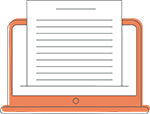 An icon illustration of document extending from the screen of a laptop