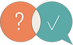 Icon illustration of two speech bubbles , one with a question mark and the other with a check mark