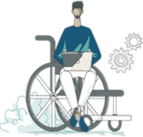 Icon illustration of Person in a wheelchair using a laptop.