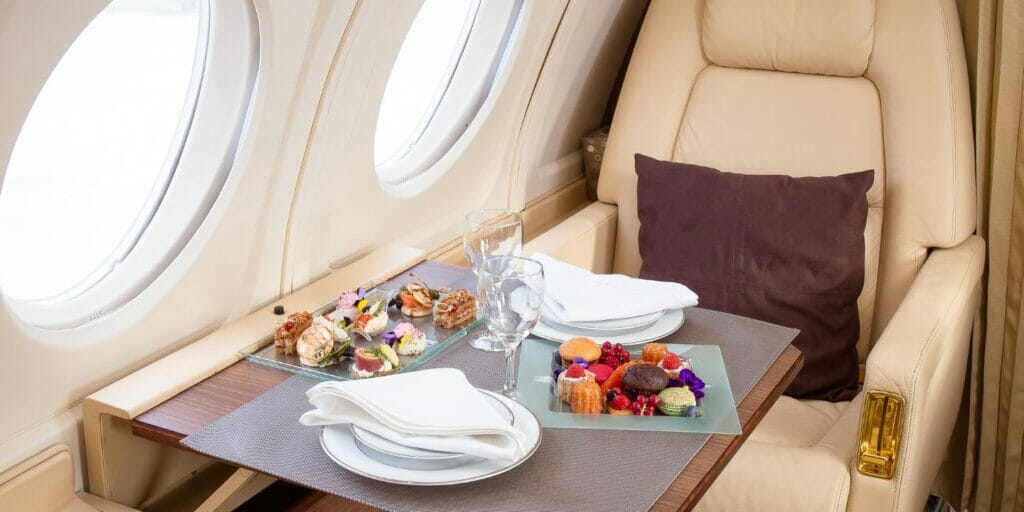 Meal set up in a private jet