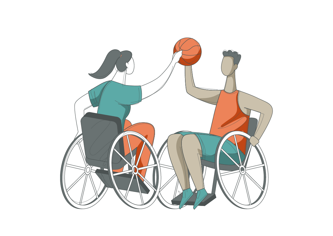 Two people in wheelchairs play basketball; one person attempts to block the other who is holding a basketball above their head, demonstrating the importance of accessibility—just like ADA Website Accessibility Services ensure equal opportunities online.